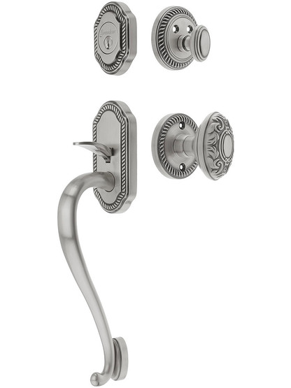 Newport Entry Lock Set in Antique Pewter Finish with Grande Victorian Knob and